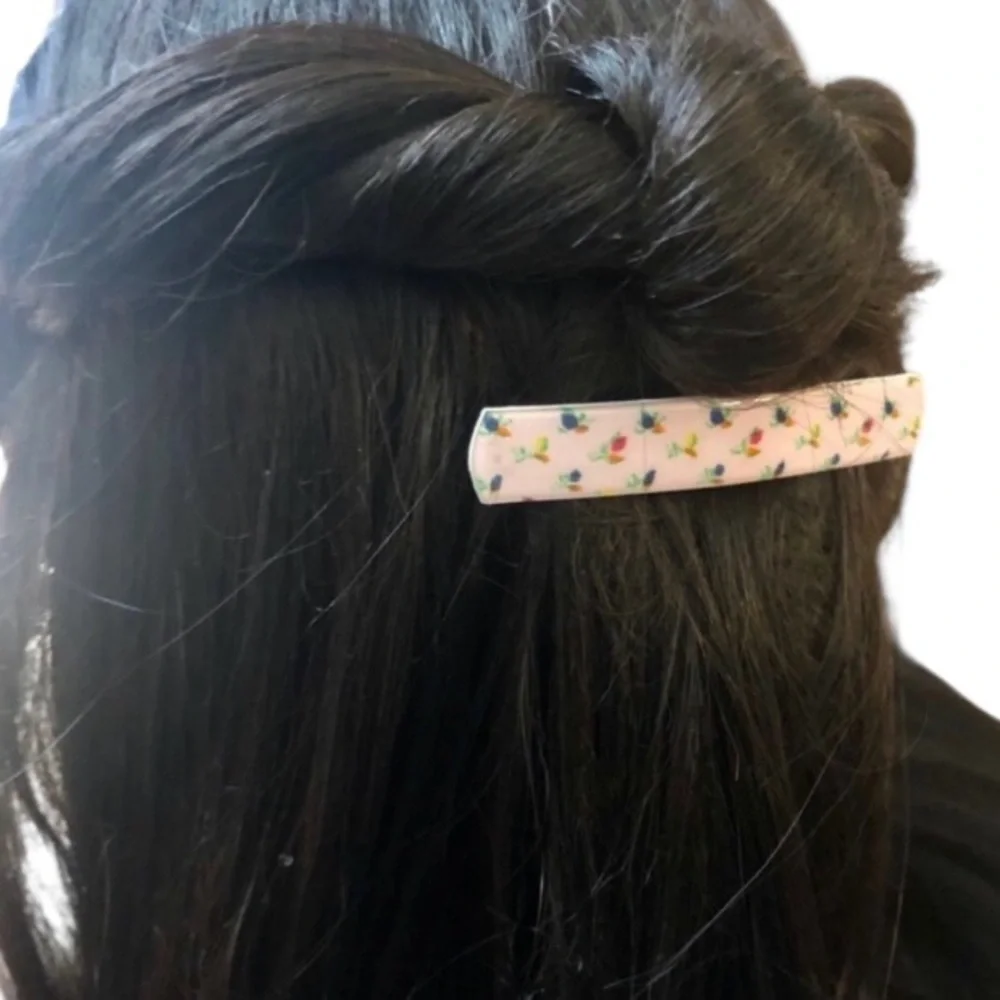 1980’s Dainty Floral French Bar Barrette, Pink Floral, Unworn